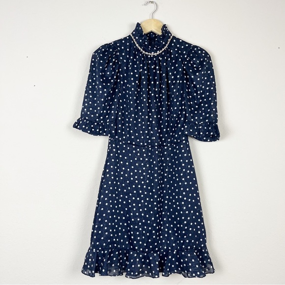 Sandro Pearl Crystal Polka Dot Mini Dress Size 36 - Picture 2 of 10